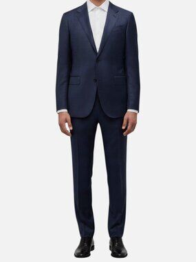 Zegna Men's Blue Wool Tonal Plaid Trofeo Sartorial Jacket & Pants Suit Size 56R